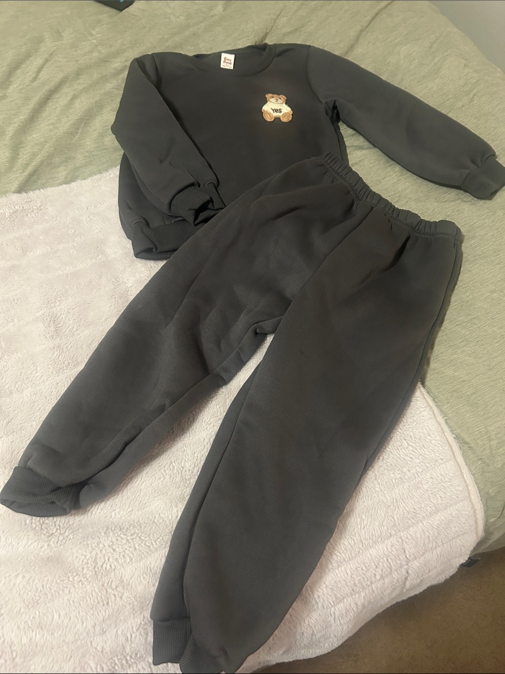 Kids Black Sweatshirt and Sweatpants Set with Bear Patch